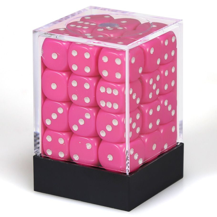 Chessex d6 Cube 12mm Opaque Pink with White (36)