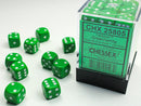 Chessex d6 Cube 12mm Opaque Green with White (36)