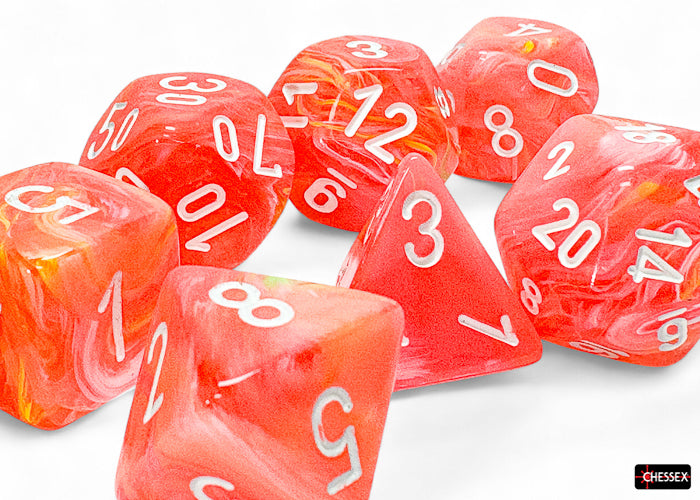 Chessex Festive Mega-hedral Dahlia/white Luminary 7-Die Set