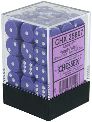 Chessex d6 Cube 12mm Opaque Purple with White (36)