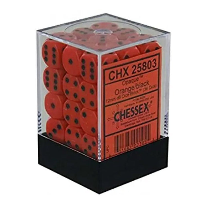 Chessex d6 Cube 12mm Opaque Orange with Black (36)