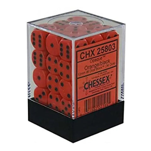 Chessex d6 Cube 12mm Opaque Orange with Black (36)