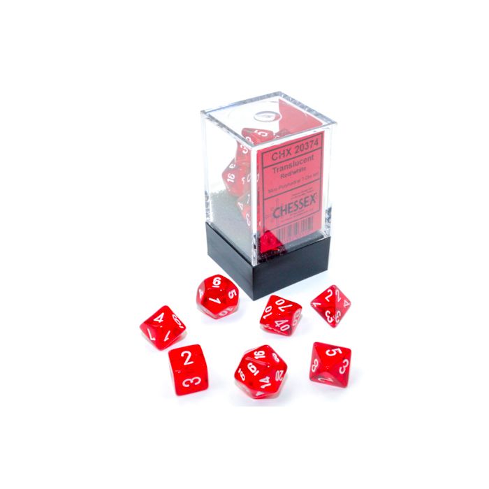 Chessex 7-set Cube Mini Dice - Translucent Red with White