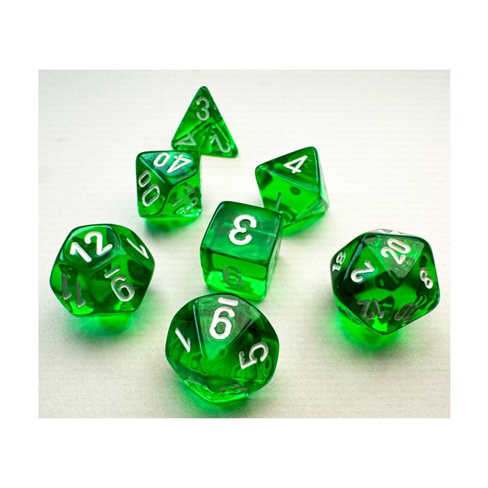 Chessex 7-set Cube Mini Dice - Translucent Green with White