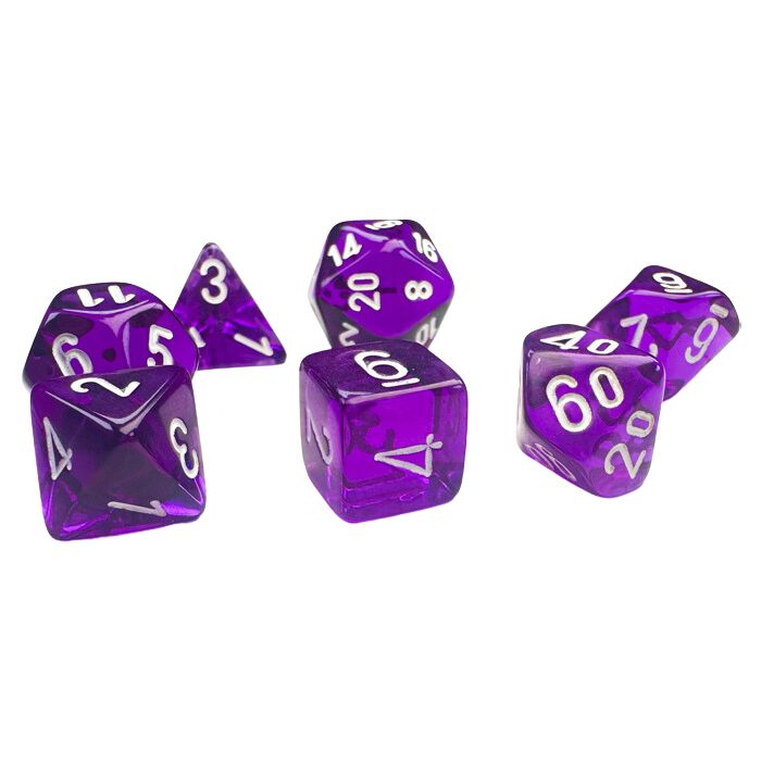 Chessex 7-set Cube Mini Dice - Translucent Purple with White