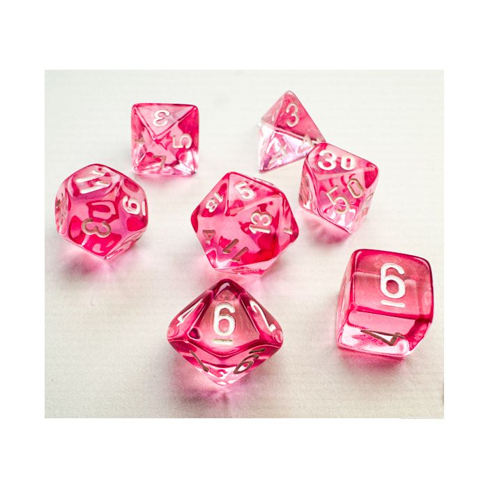 Chessex 7-set Cube Mini Dice - Translucent Pink with White