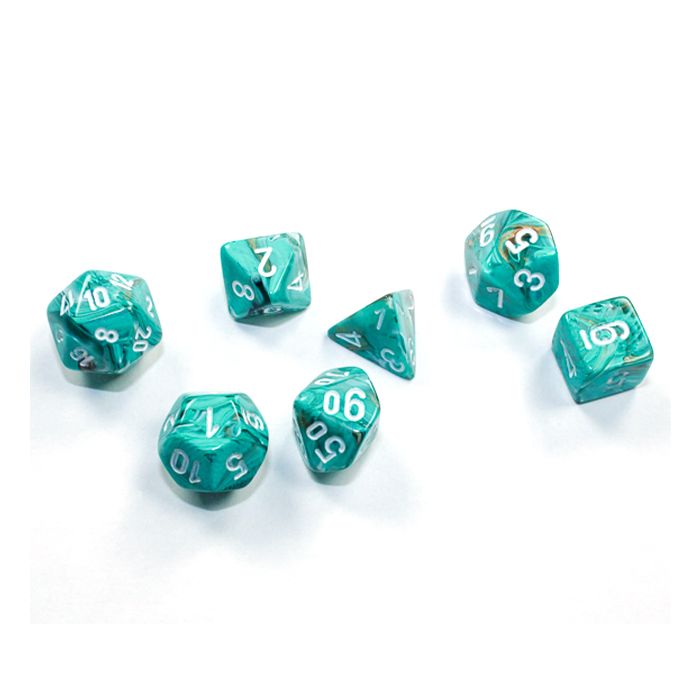 Chessex 7-set Cube Mini Dice - Marble Oxi-Copper with White