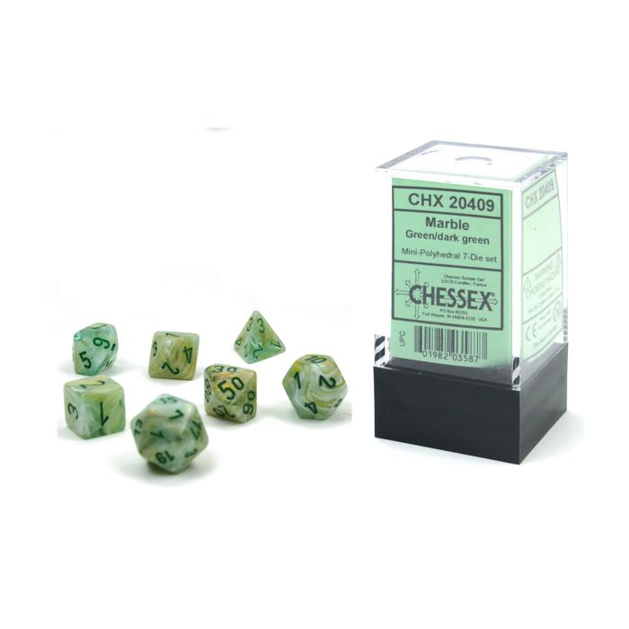 Chessex 7-set Cube Mini Dice - Marble Green with Dark Green