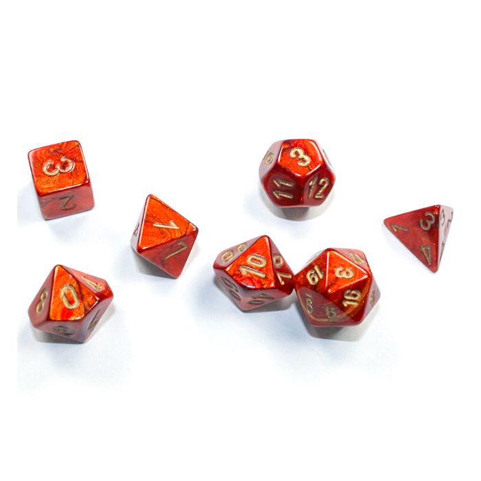 Chessex 7-set Cube Mini Dice - Scarab Scarlet with Gold