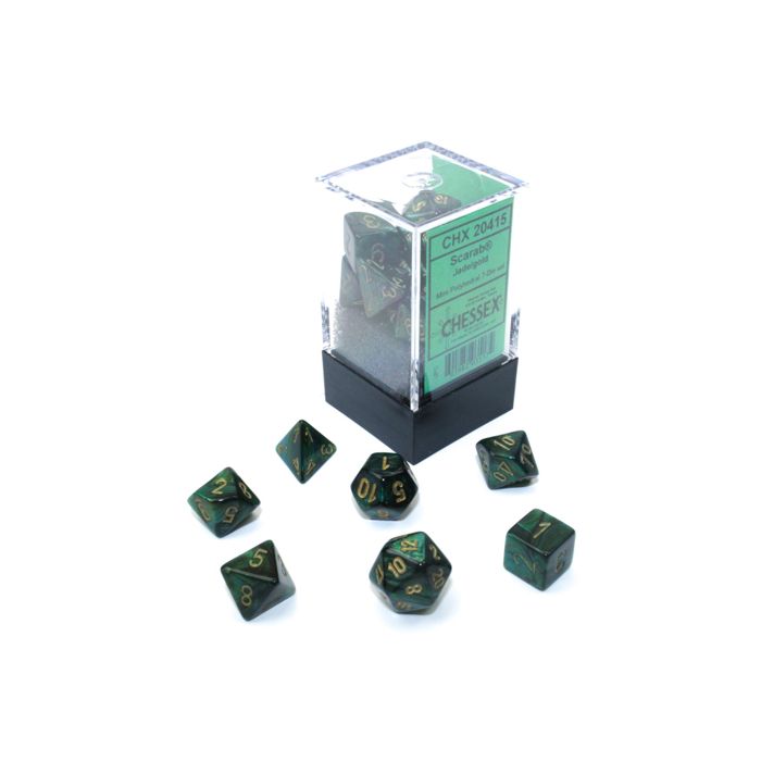 Chessex 7-set Cube Mini Dice - Scarab Jade with Gold