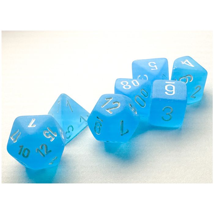 Chessex 7-set Cube Mini Dice - Frosted Caribbean Blue with White