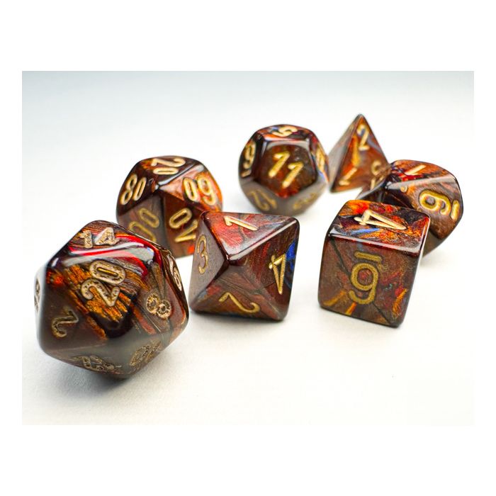 Chessex 7-set Cube Mini Dice - Scarab Blue Blood with Gold