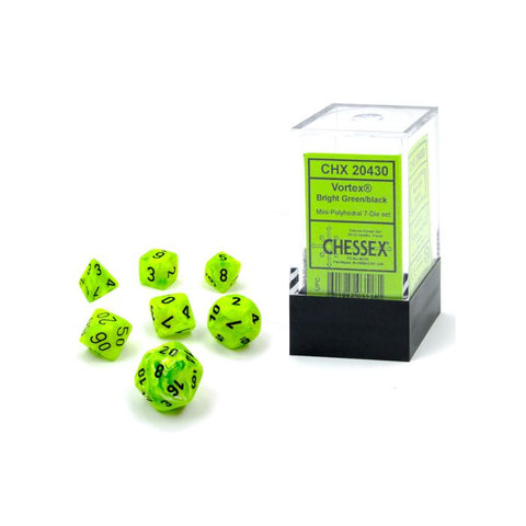 Chessex 7-set Cube Mini Dice - Vortex Bright Green with Black