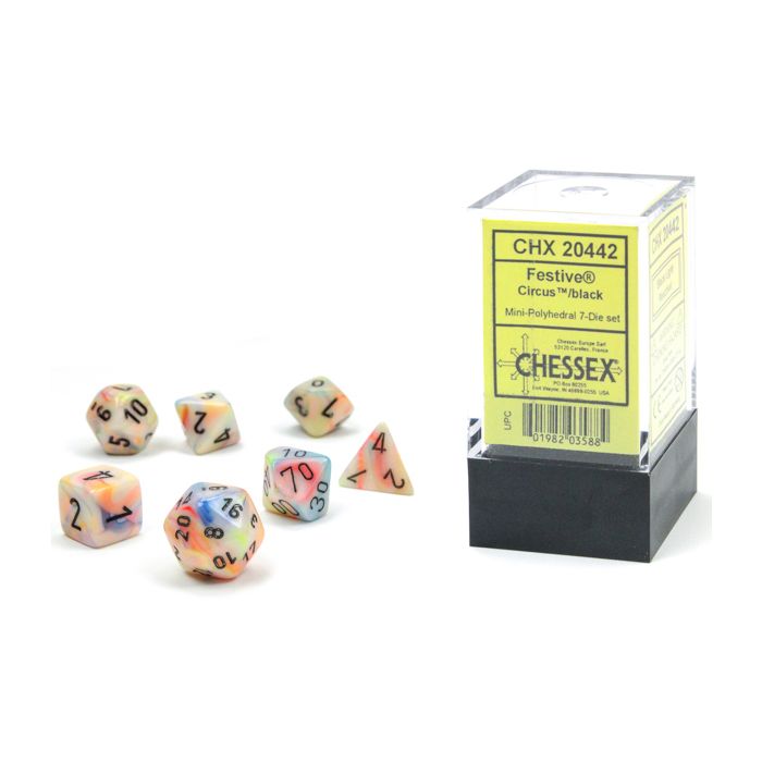 Chessex 7-set Cube Mini Dice - Festive Circus with Black