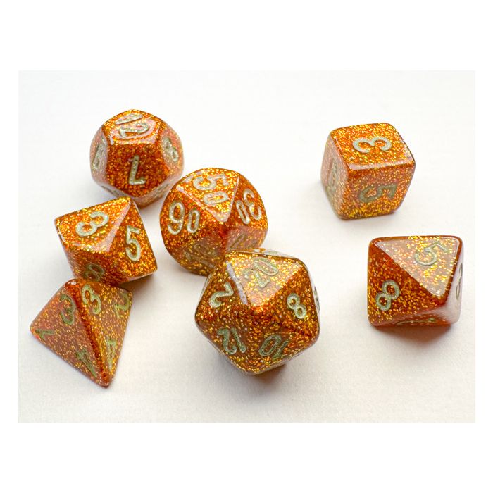 Chessex 7-set Cube Mini Dice - Glitter Gold with Silver