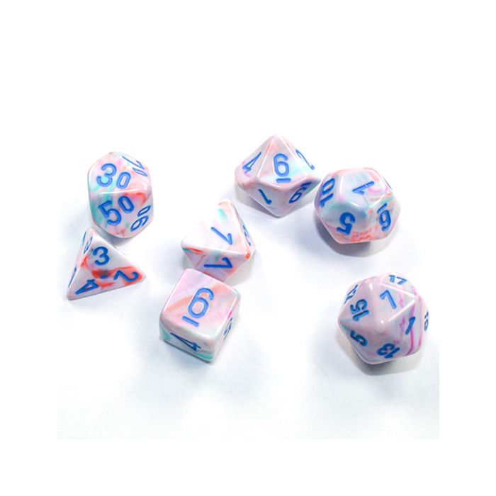 Chessex 7-set Cube Mini Dice - Festive Pop Art with Blue