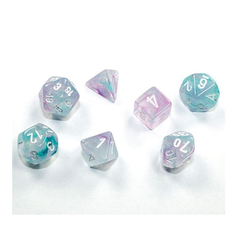 Chessex 7-set Cube Mini Dice - Nebula Wisteria with White