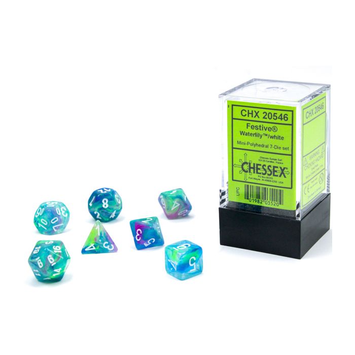 Chessex 7-set Cube Mini Dice - Festive Waterlily with White