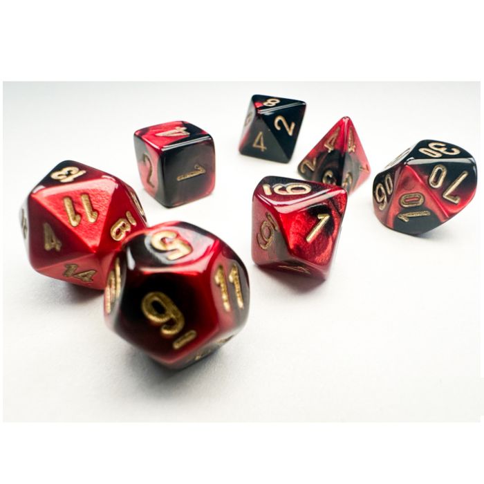 Chessex 7-set Cube Mini Dice - Gemini Black Red with Gold