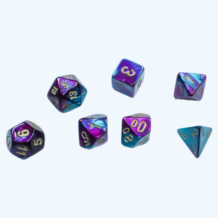 Chessex 7-set Cube Mini Dice - Gemini Purple Teal with Gold