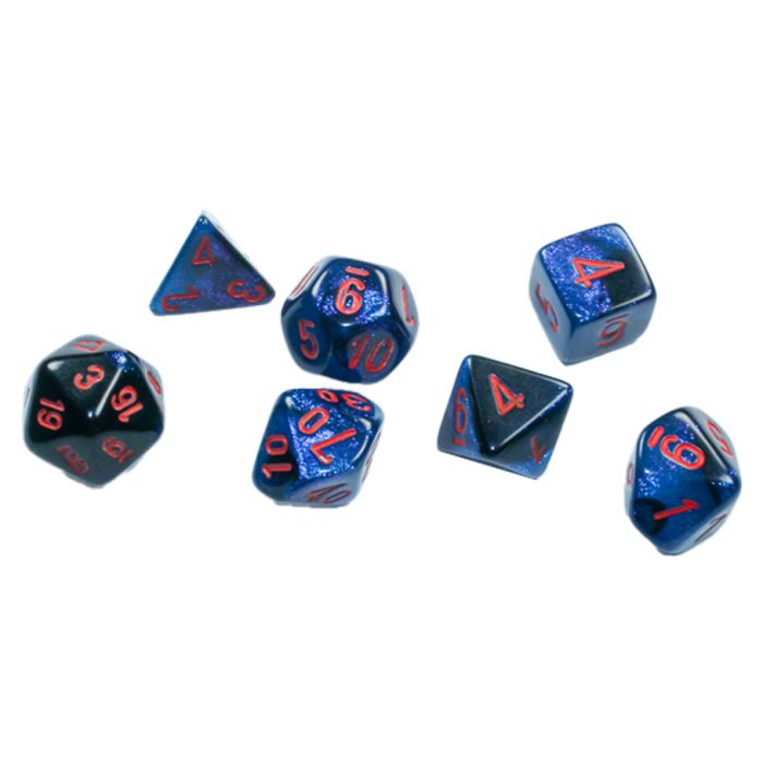 Chessex 7-set Cube Mini Dice - Gemini Black Starlight with Red