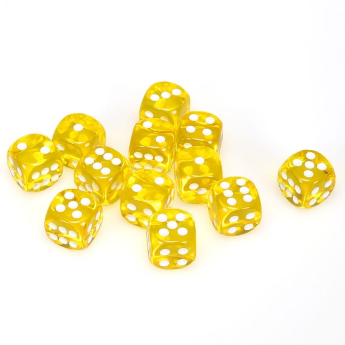 Chessex 16mm D6 Dice Block - Translucent Yellow with White (12 ct)