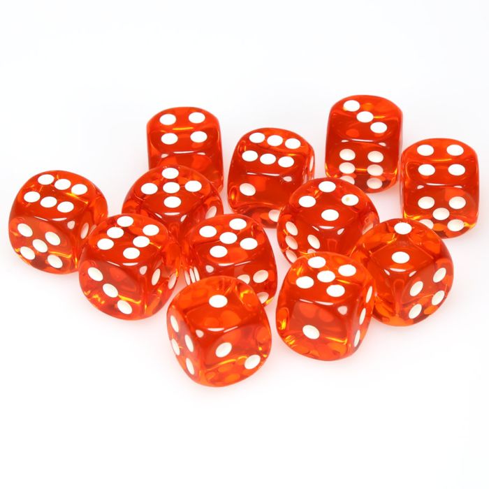 Chessex 16mm D6 Dice Block - Translucent Orange with White (12 ct)