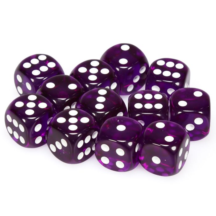 Chessex 16mm D6 Dice Block - Translucent Purple with White (12 ct)