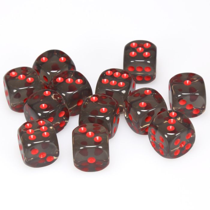 Chessex 16mm D6 Dice Block - Translucent Smoke with Red (12 ct)