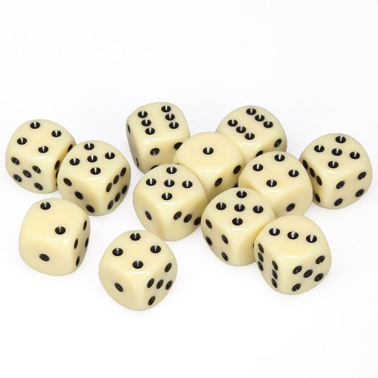 Chessex 16mm D6 Dice Block - Opaque Ivory/Black (12 ct)