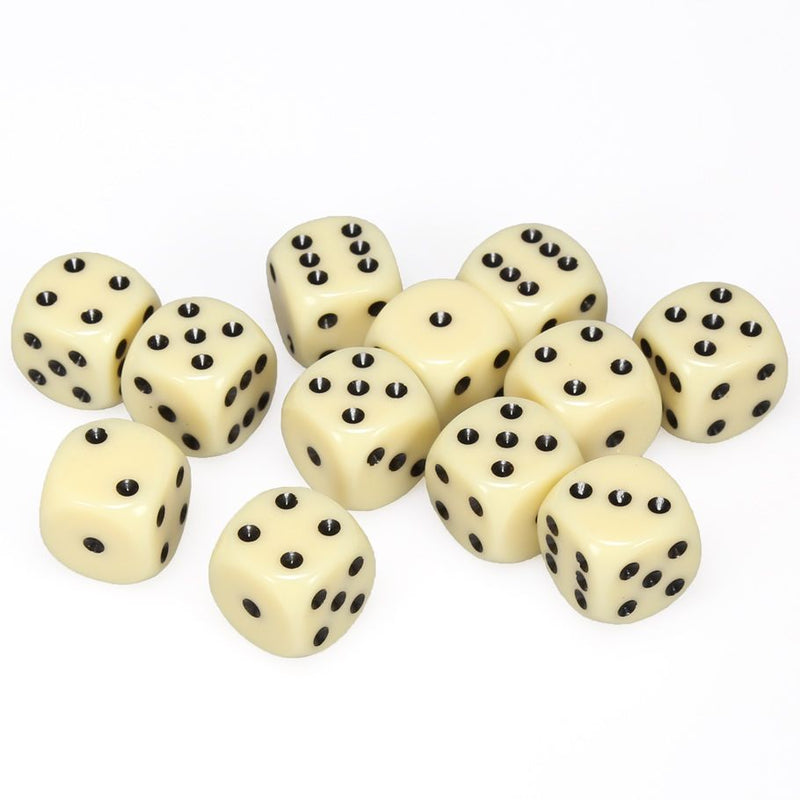 Chessex 16mm D6 Dice Block - Opaque Ivory/Black (12 ct)