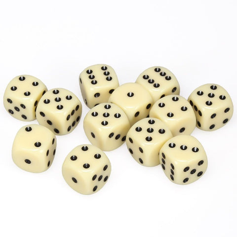 Chessex 16mm D6 Dice Block - Opaque Ivory/Black (12 ct)