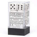 Chessex 16mm D6 Dice Block - Opaque White/Black (12 ct)
