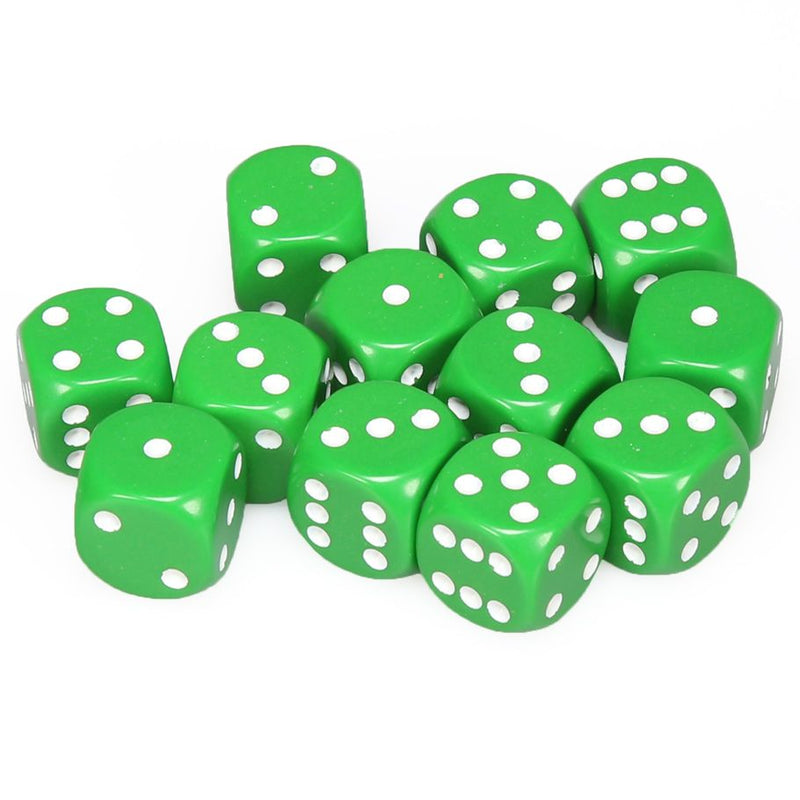 Chessex 16mm D6 Dice Block - Opaque Green/White (12 ct)