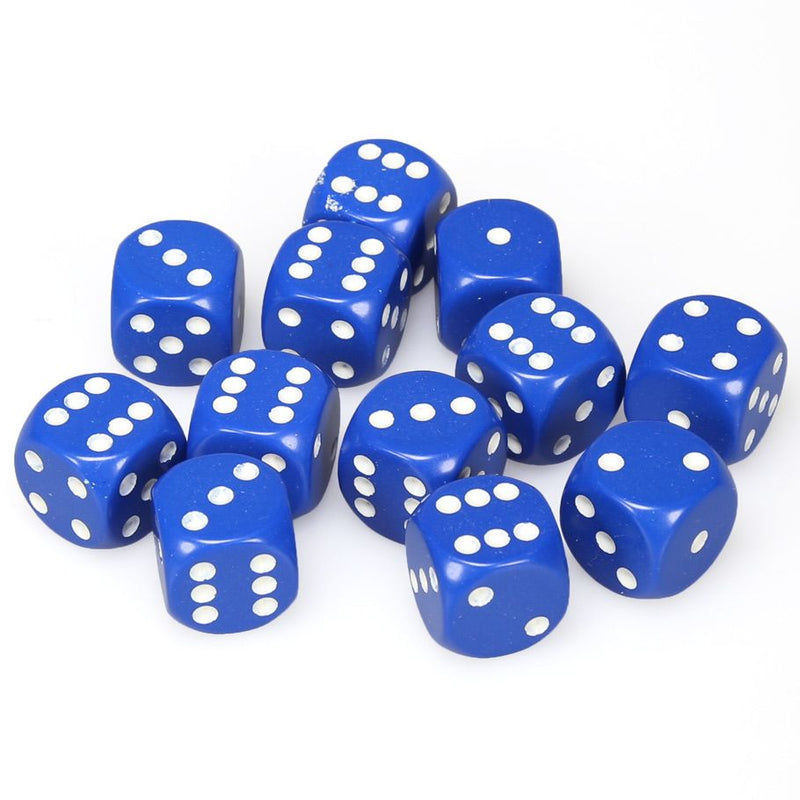 Chessex 16mm D6 Dice Block - Opaque Blue/White (12 ct)