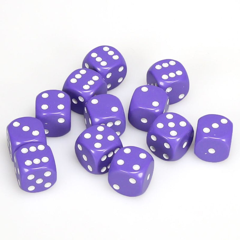 Chessex 16mm D6 Dice Block - Opaque Purple/White (12 ct)