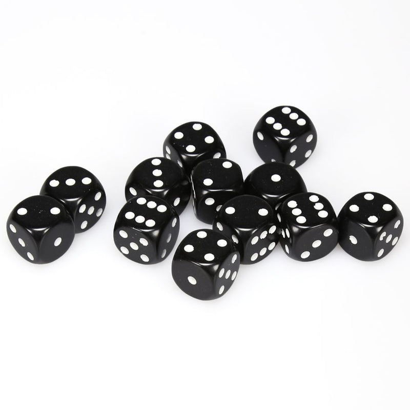 Chessex 16mm D6 Dice Block - Opaque Black/White (12 ct)