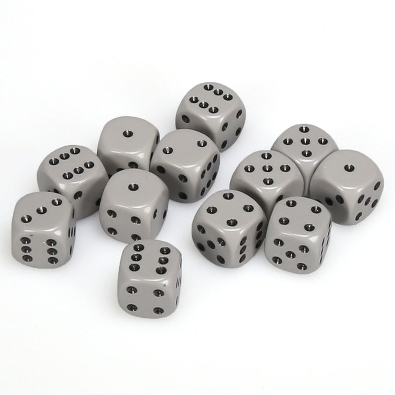 Chessex 16mm D6 Dice Block - Opaque Dark Grey/Black (12 ct)