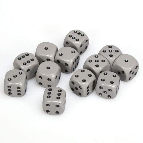 Chessex 16mm D6 Dice Block - Opaque Dark Grey/Black (12 ct)
