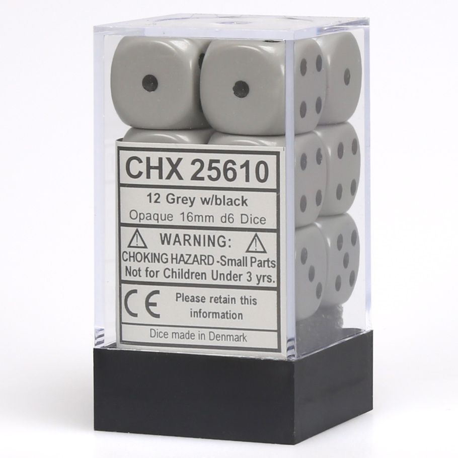 Chessex 16mm D6 Dice Block - Opaque Dark Grey/Black (12 ct)