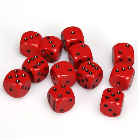 Chessex 16mm D6 Dice Block - Opaque Red/Black (12 ct)