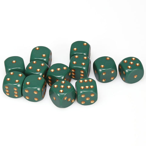 Chessex 16mm D6 Dice Block - Opaque Dusty Green/Copper (12 ct)
