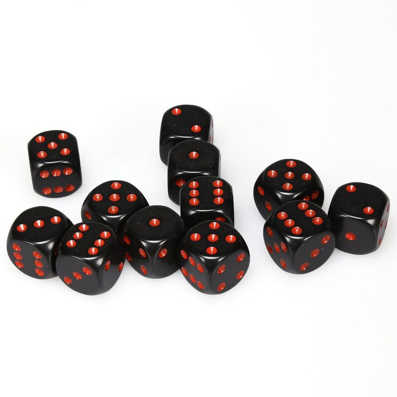 Chessex 16mm D6 Dice Block - Opaque Black/Red (12 ct)