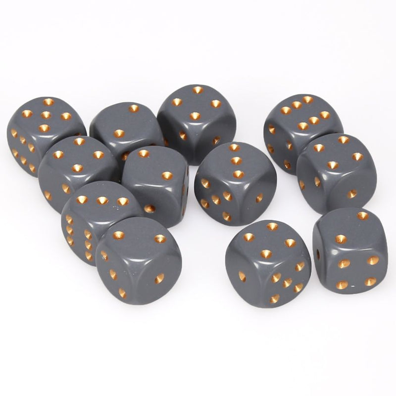 Chessex 16mm D6 Dice Block - Opaque Dark Grey/Copper (12 ct)