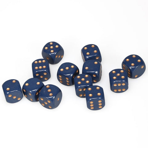 Chessex 16mm D6 Dice Block - Opaque Dusty Blue/Copper (12 ct)