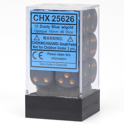 Chessex 16mm D6 Dice Block - Opaque Dusty Blue/Copper (12 ct)