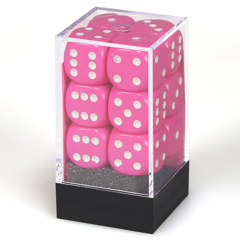 Chessex 16mm D6 Dice Block - Opaque Pink/White (12 ct)