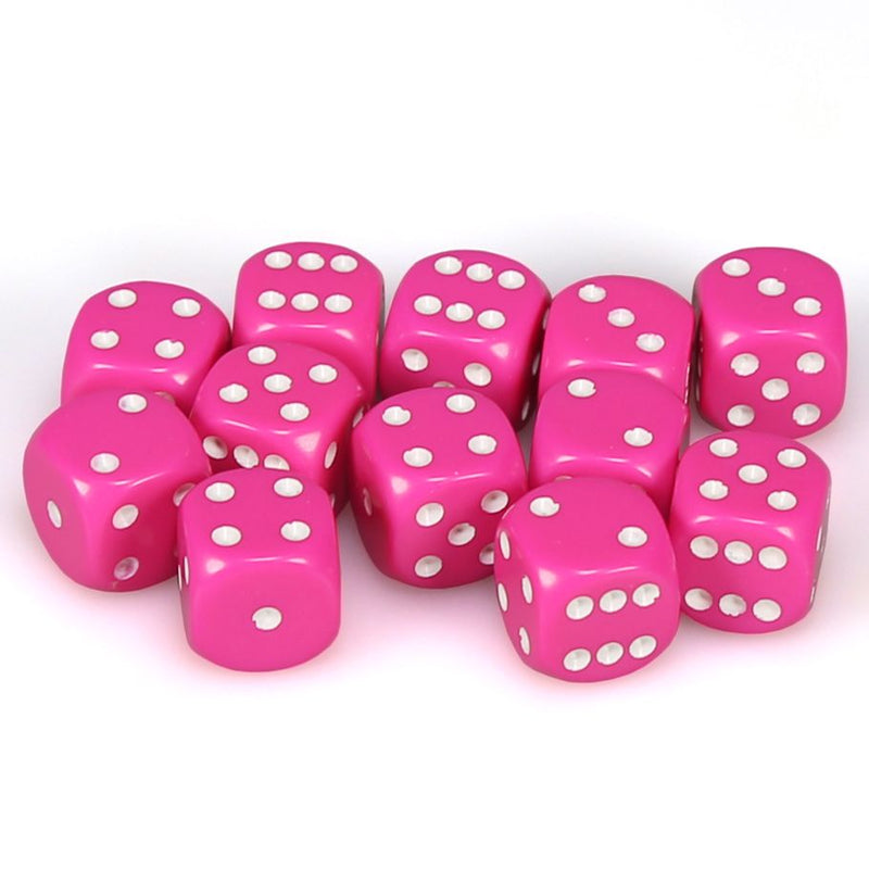 Chessex 16mm D6 Dice Block - Opaque Pink/White (12 ct)