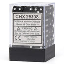 Chessex 12mm D6 Dice Block - Opaque Black with white (36 ct)