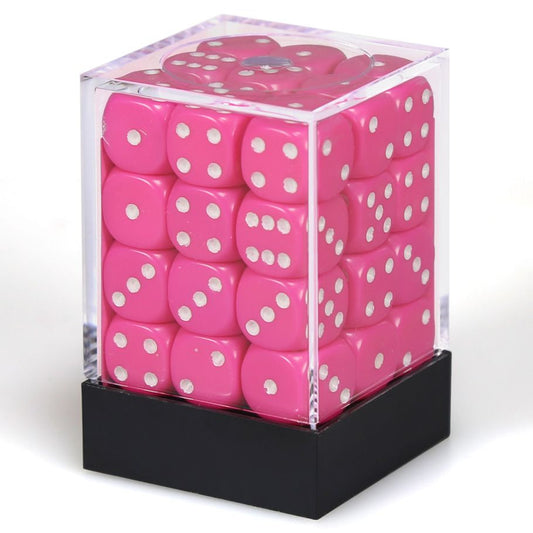 Chessex d6 Cube 12mm Opaque Pink with White (36)